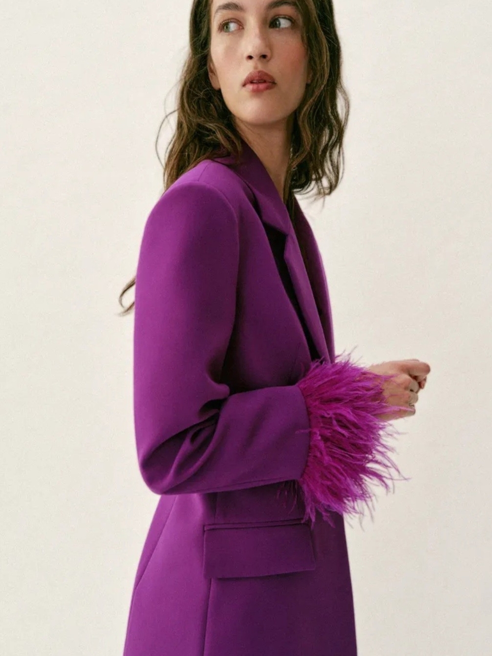 Zara - Purple Feather-Cuff Women's Blazer. Size M